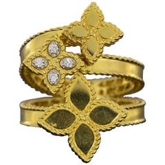 Roberto Coin Gold 0.03ctw Princess Flower Bypass 3 Flower Ring