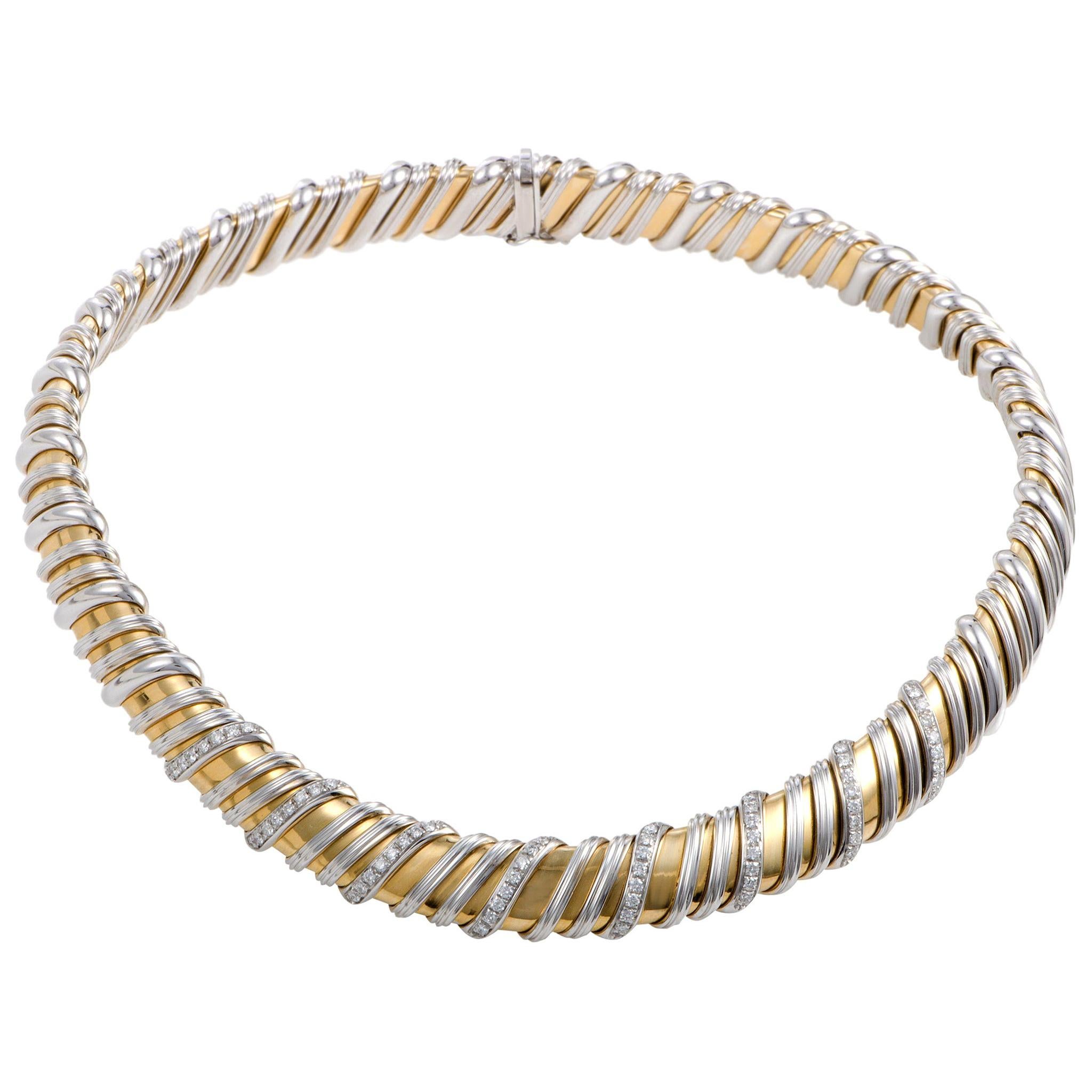 Roberto Coin Nabucco 1.14 Ct Diamond 18K White and Yellow Gold Choker Necklace