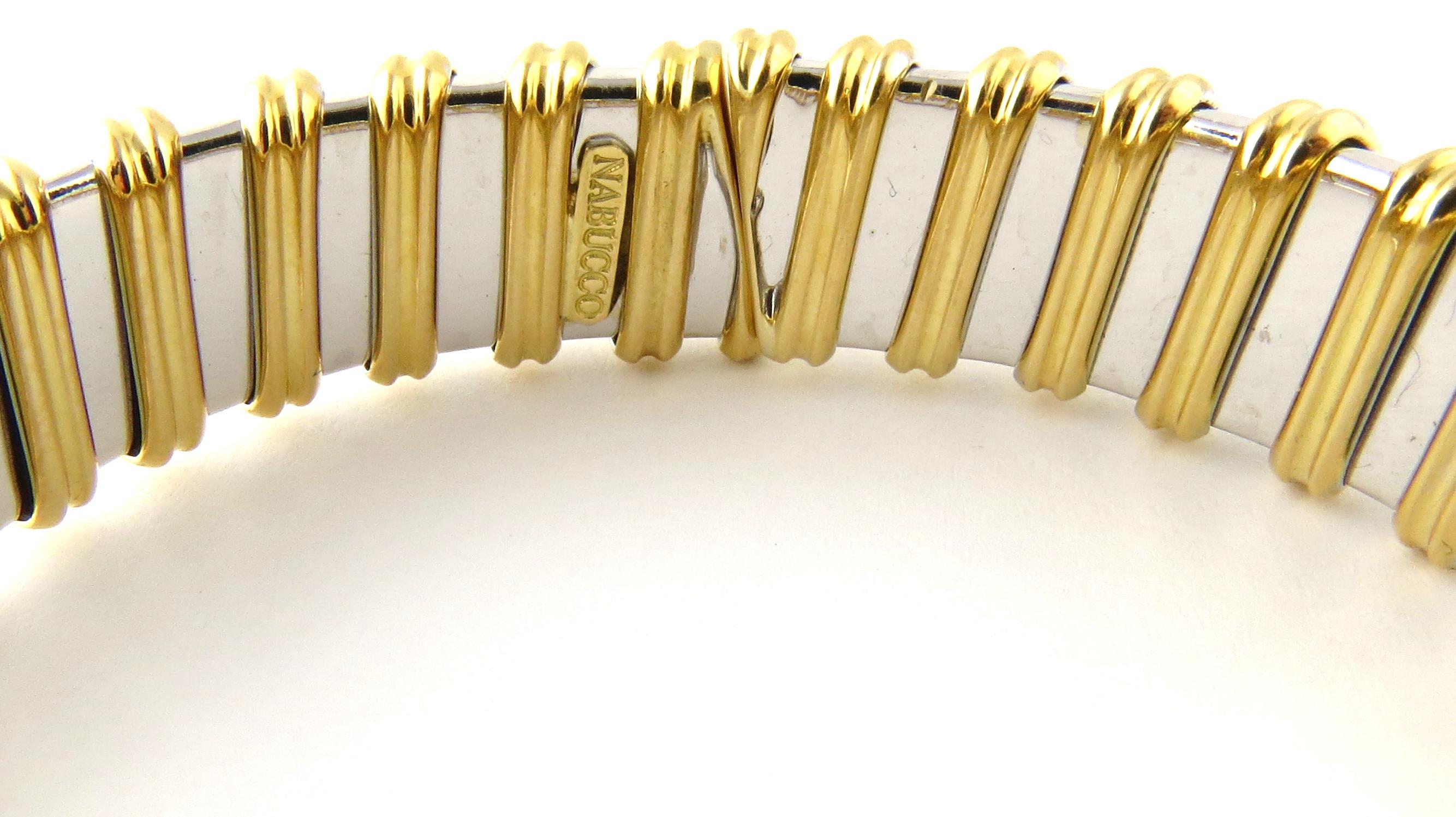 Roberto Coin Nabucco 18 Karat White and Yellow Gold Bangle Bracelet In Excellent Condition In Washington Depot, CT