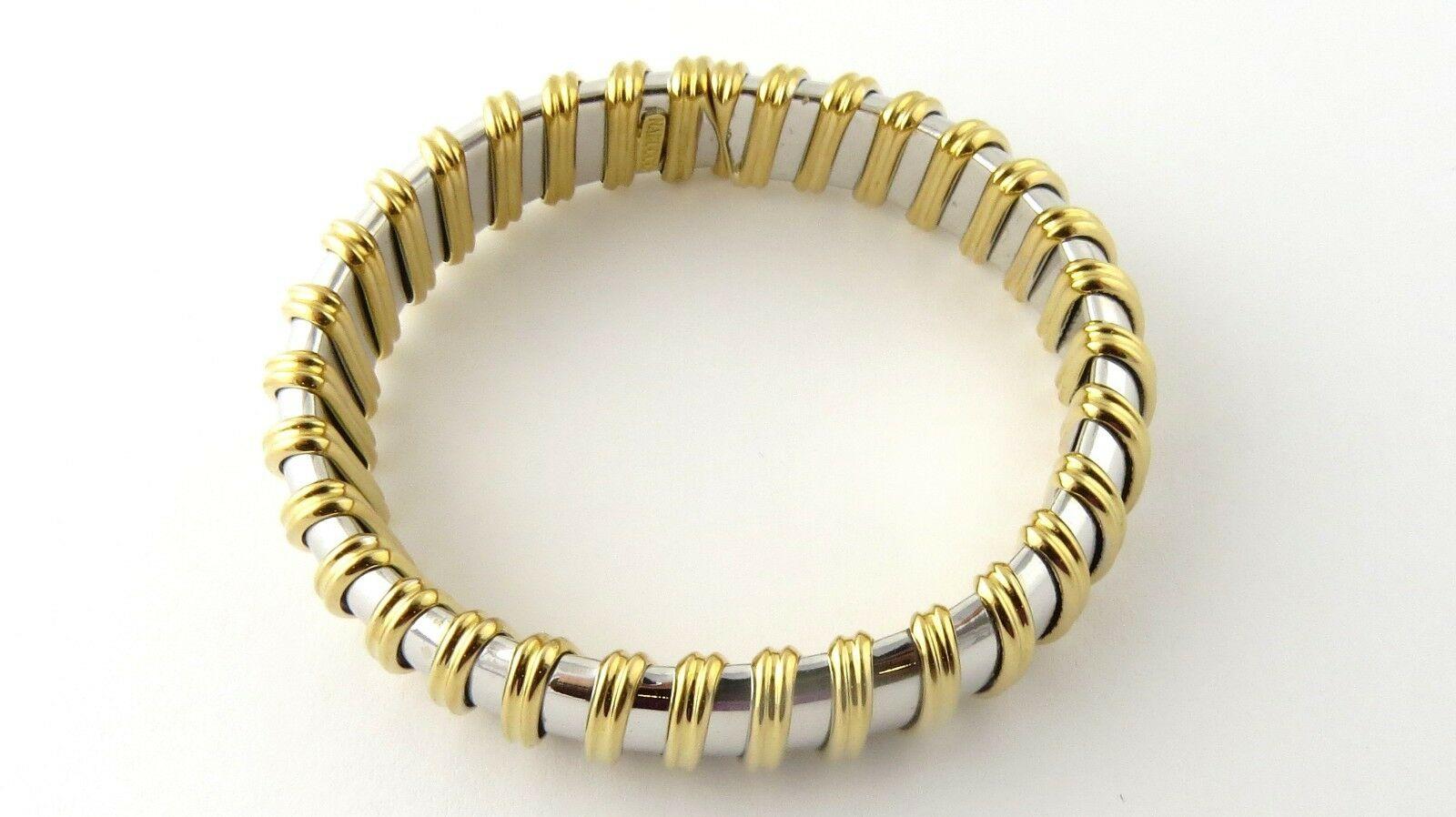 Roberto Coin Nabucco 18 Karat Yellow and White Gold Flexible Bangle Bracelet In Good Condition In Washington Depot, CT