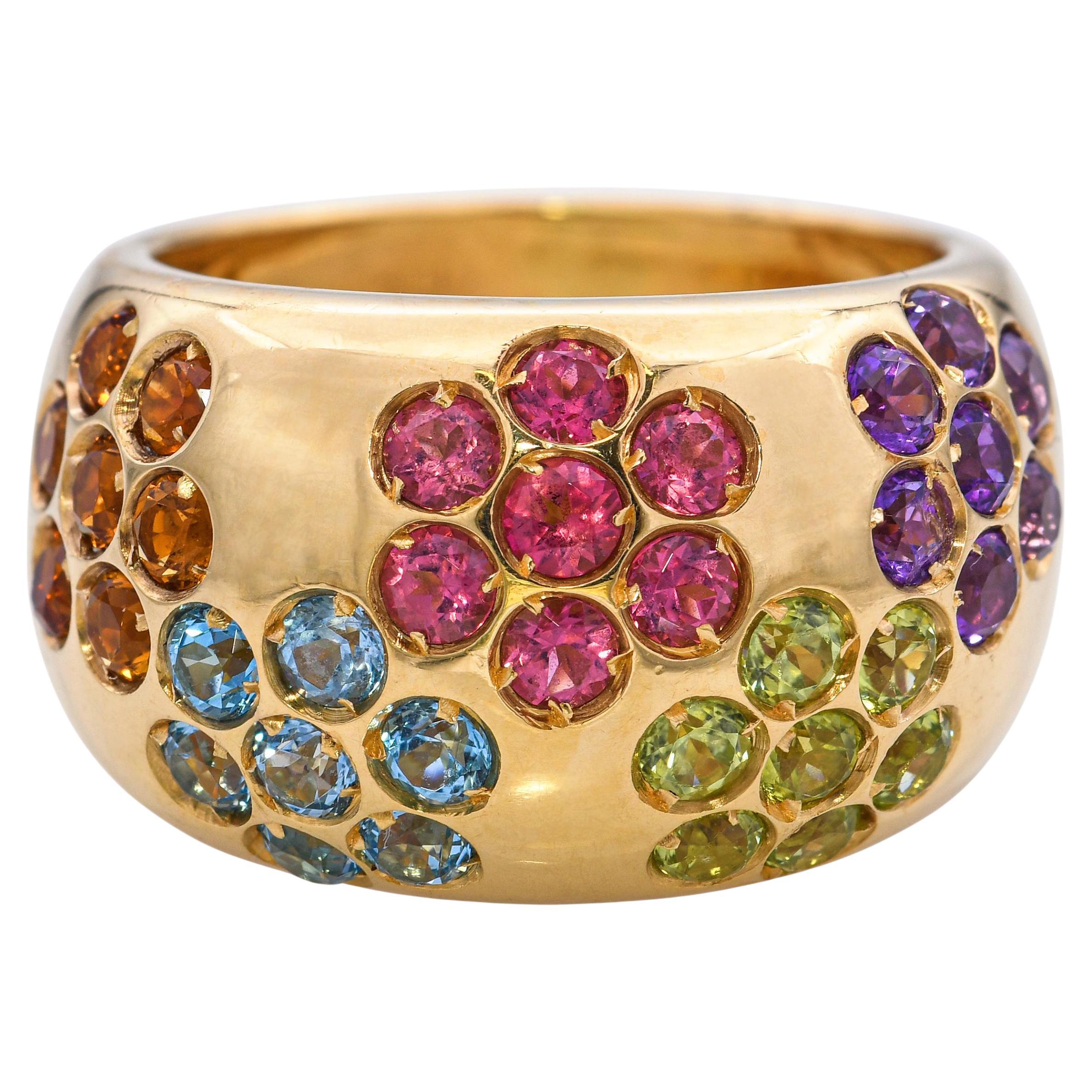 Roberto Coin "Nabucco" 18k Yellow Gold Flush Set Multi-Gemstone Ring For Sale