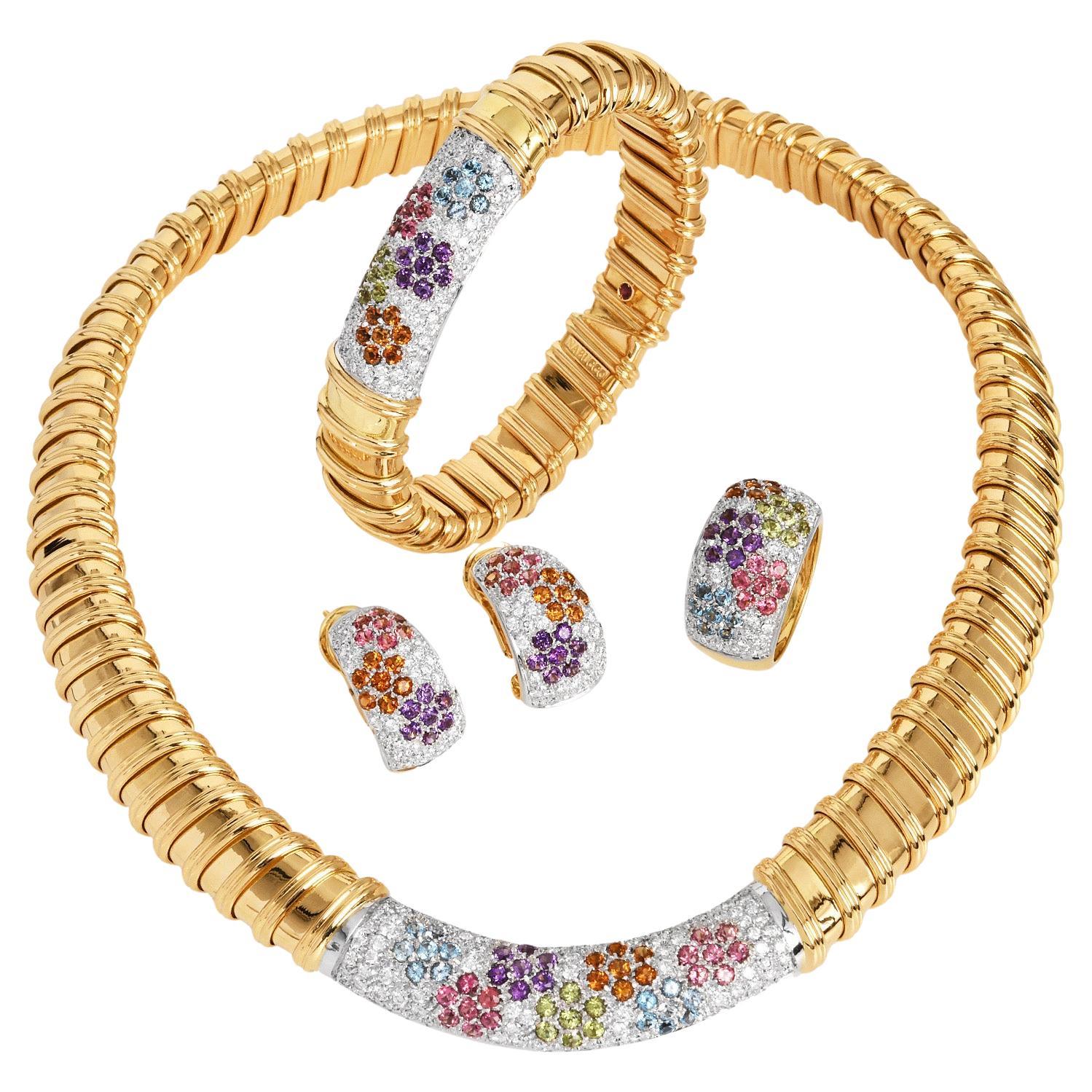 Roberto Coin Nabucco Diamond & Gemstone 18K Suite Set of 4 For Sale