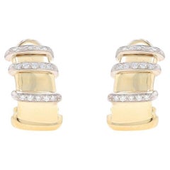 Roberto Coin Nabucco Diamond J-Hoop Earrings Yellow Gold 18k Rnd .60ctw Pierced