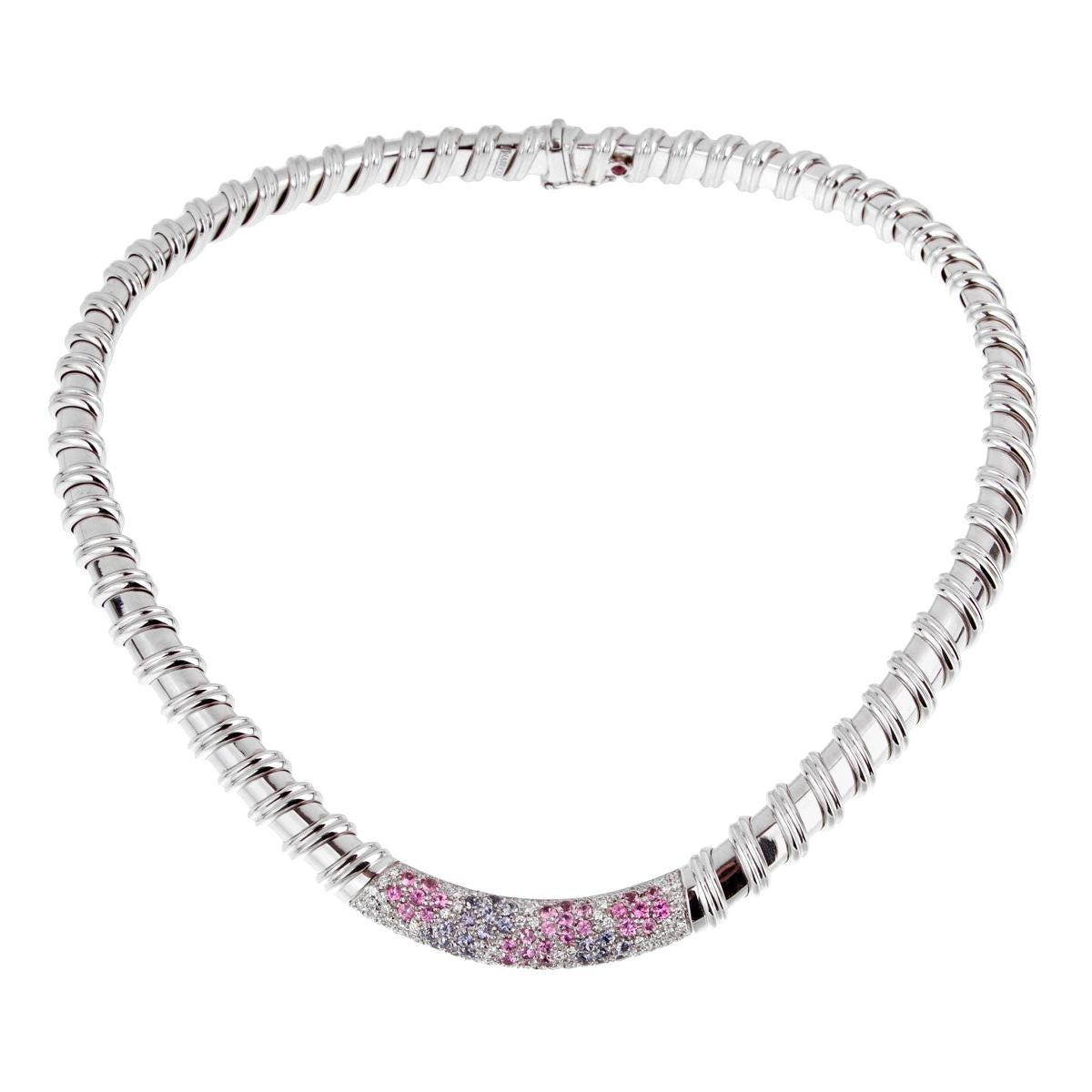 Roberto Coin Nabucco Diamond Pink and Blue Sapphire Necklace For Sale