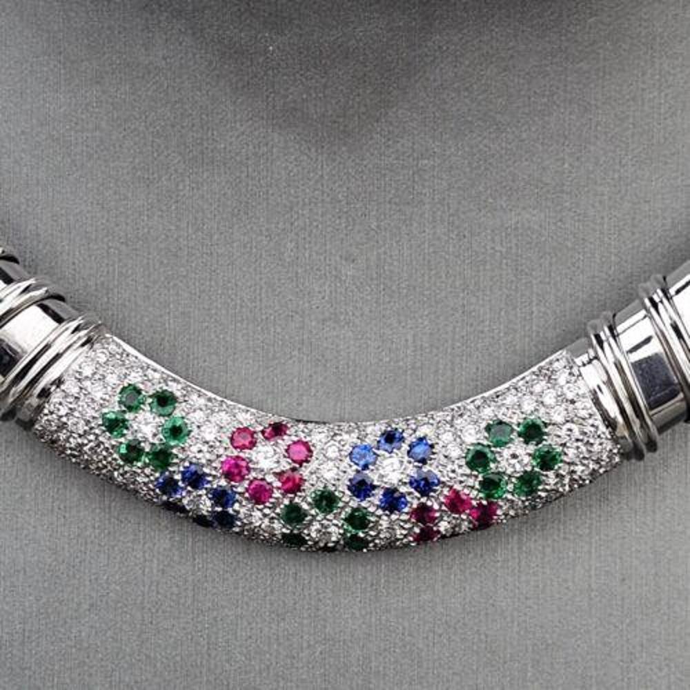 Round Cut Roberto Coin Nabucco Necklace Diamond Ruby Sapphire Emerald Choker 18k Collar For Sale