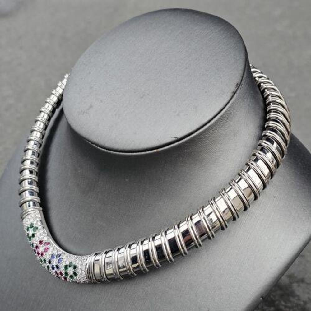 Roberto Coin Nabucco Necklace Diamond Ruby Sapphire Emerald Choker 18k Collar In Excellent Condition For Sale In Northbrook, IL
