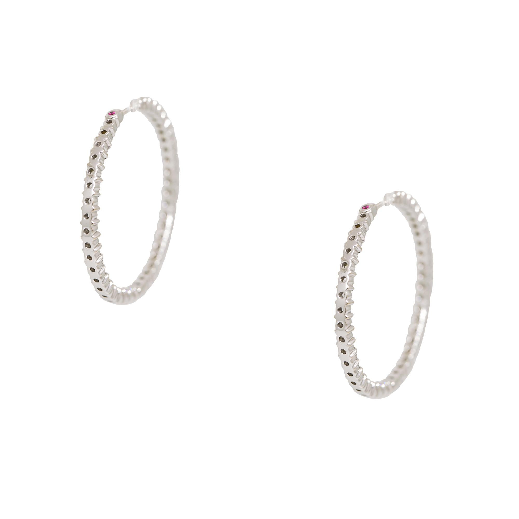 Round Cut Roberto Coin Natural 3.43 Carat Diamond 18-Karat Hoop Earrings In Stock