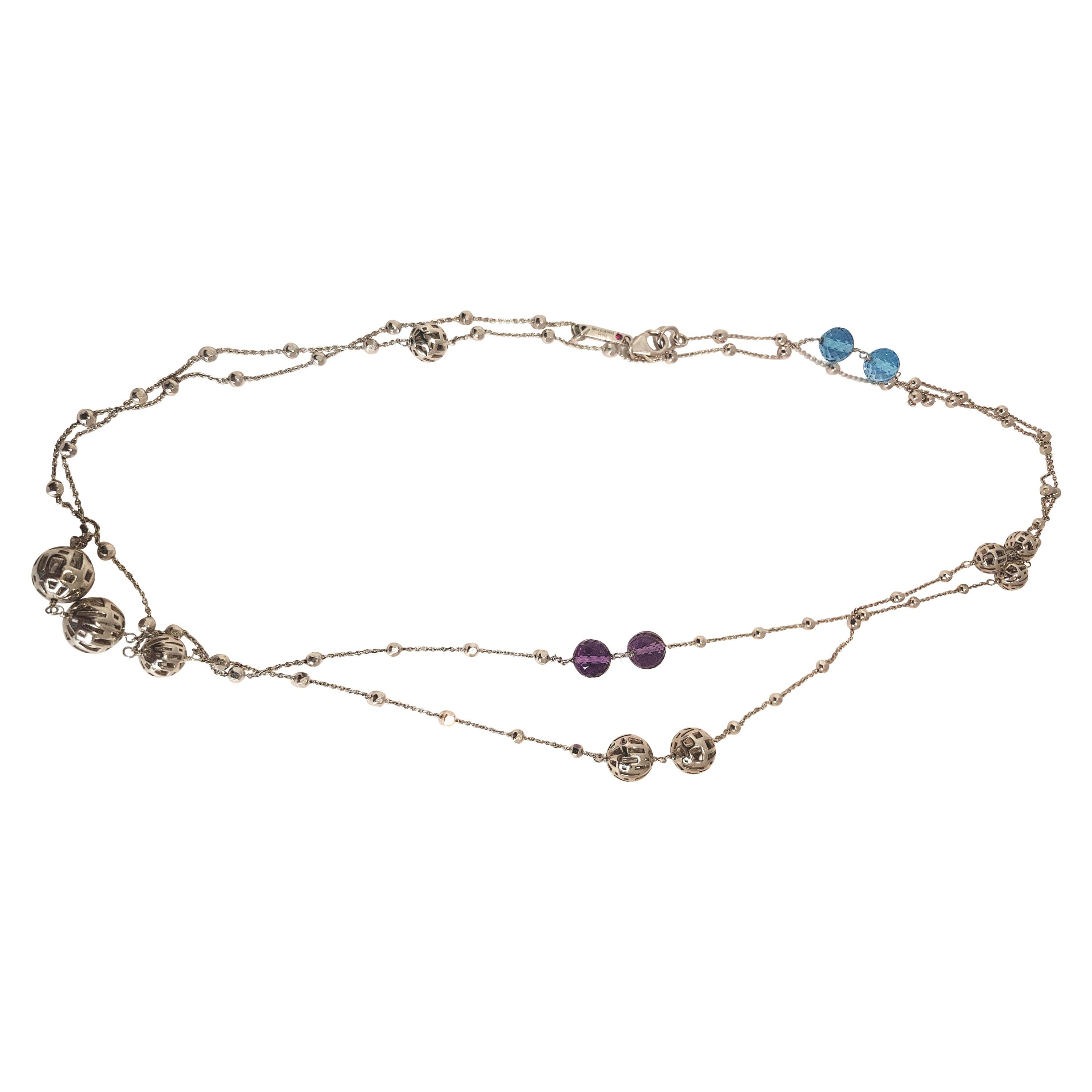 Roberto Coin Necklace Ten Skyline Silver, Amethyst and Topaz with Ruby Signature