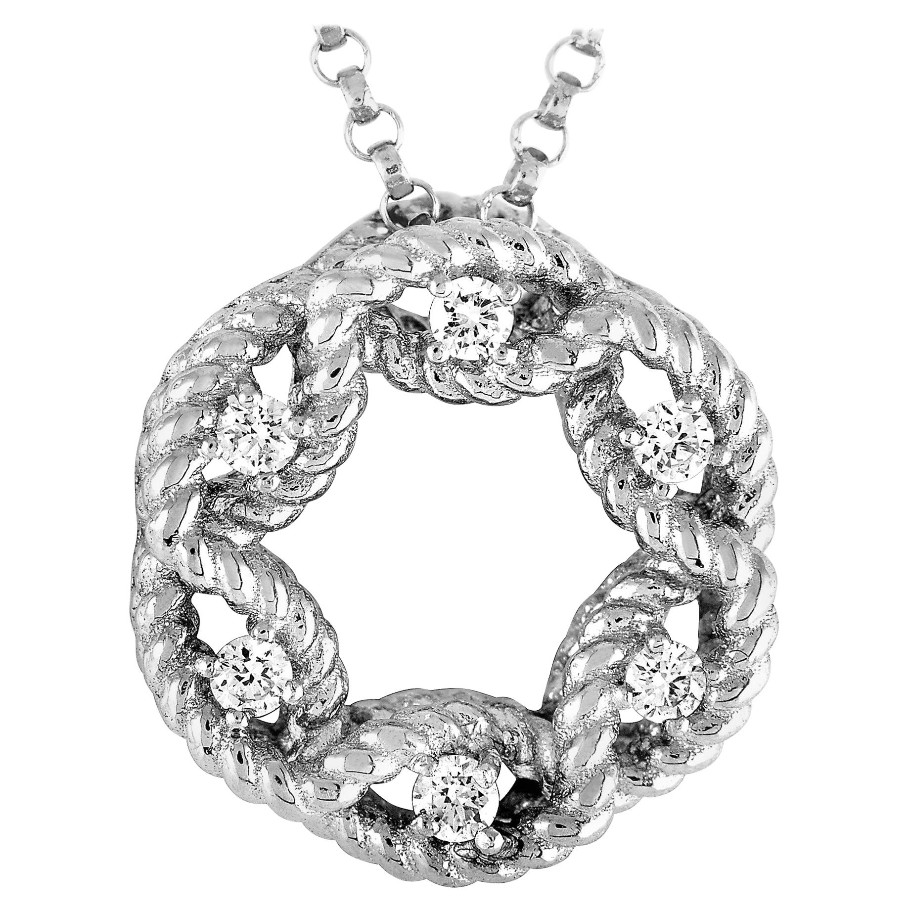 Roberto Coin New Barocco 18 Karat White Gold Diamond Circle Pendant Necklace