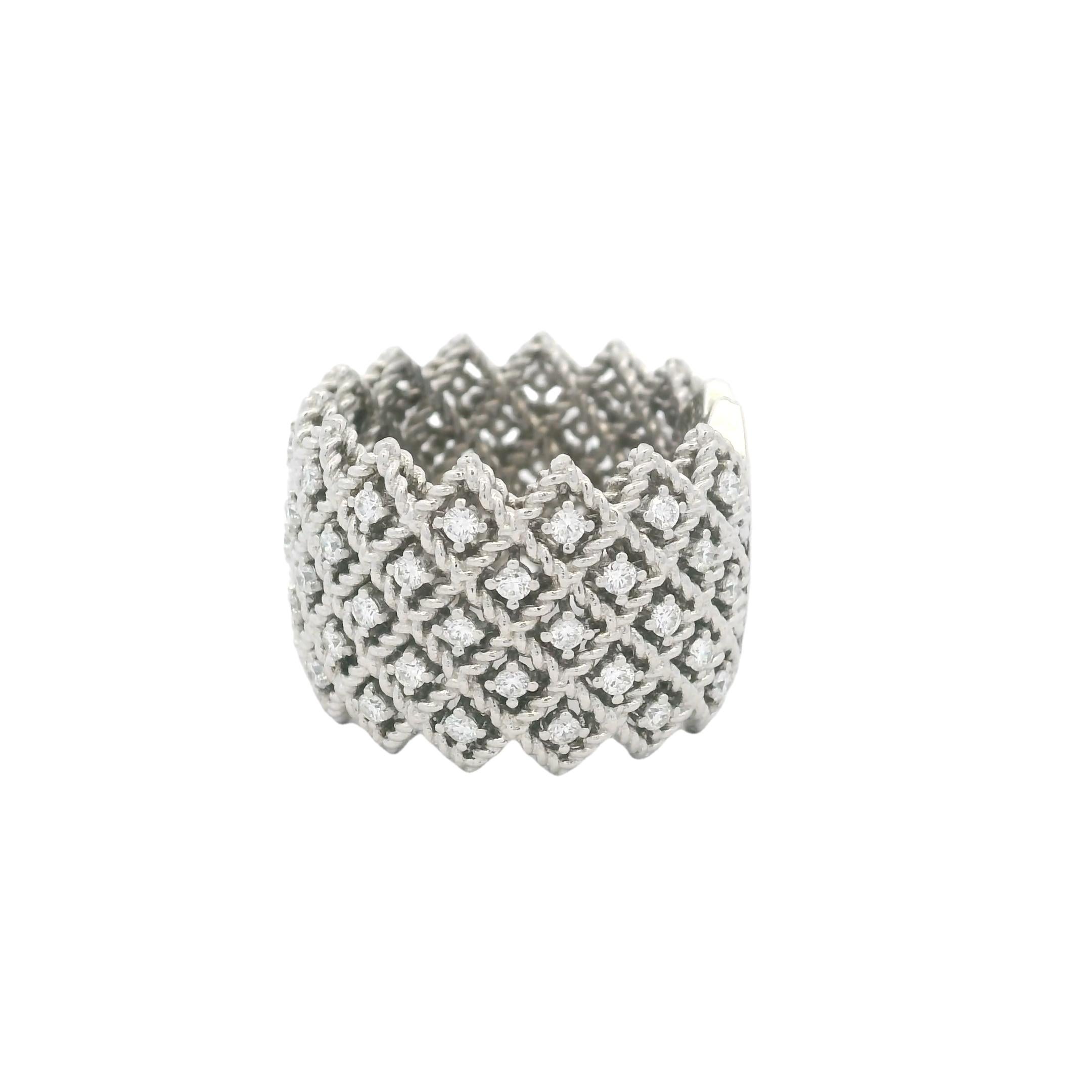 Baroque Roberto Coin New Barocco Diamond Cigar Band Ring 18K White Gold en vente