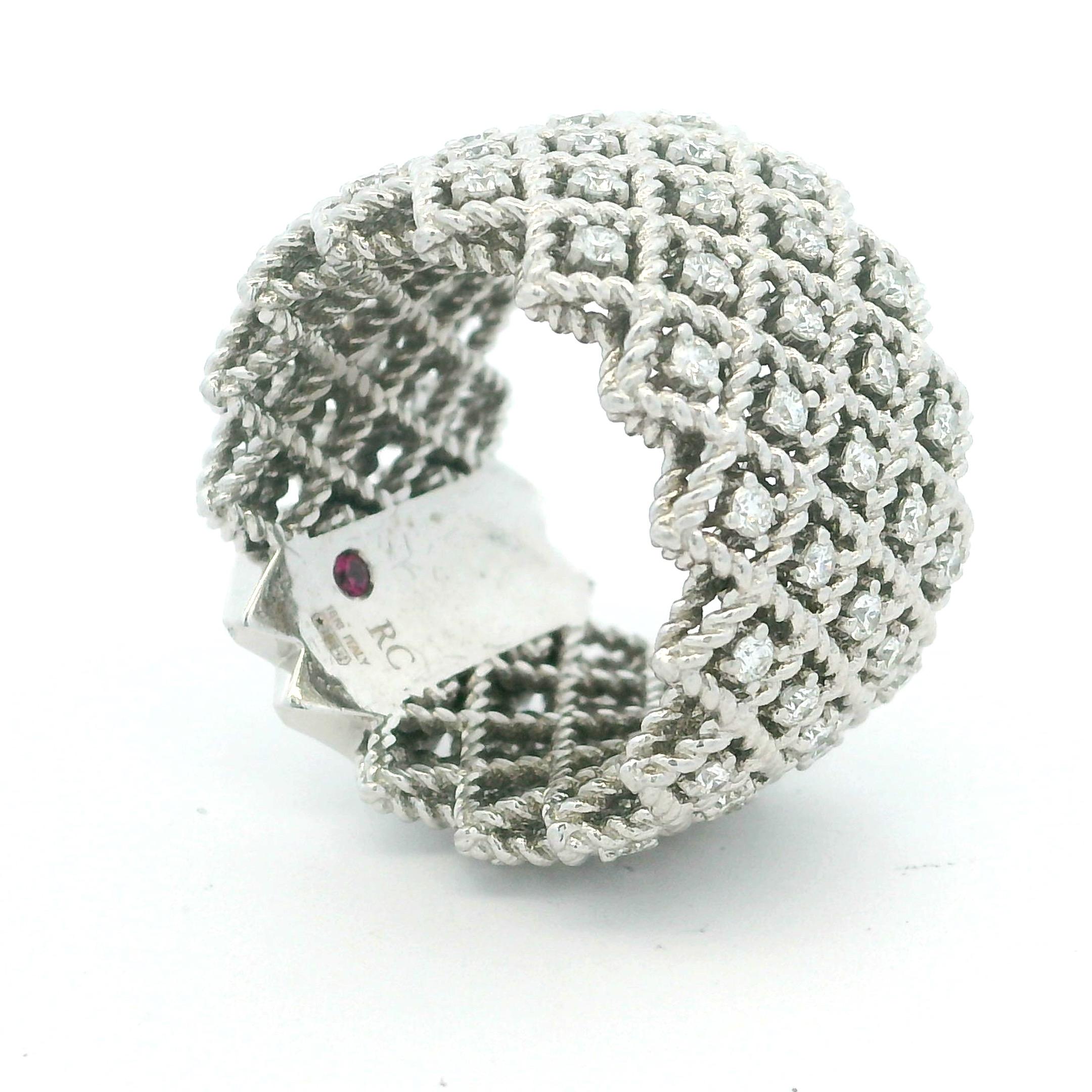 Roberto Coin New Barocco Diamond Cigar Band Anello in oro bianco 18 carati in vendita 2