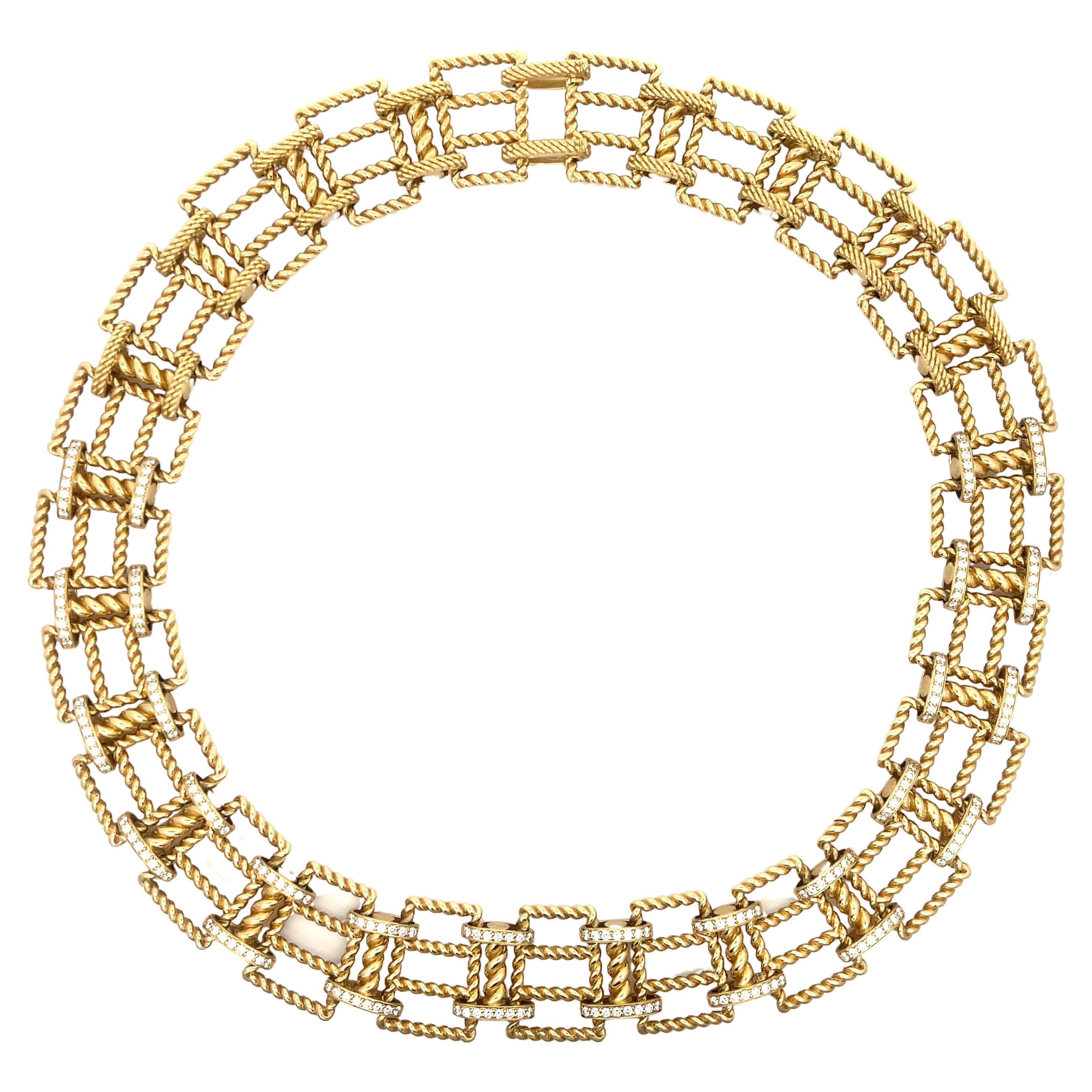 Roberto Coin New Barocco Wide Lattice Diamond Necklace 18K Yellow Gold For Sale