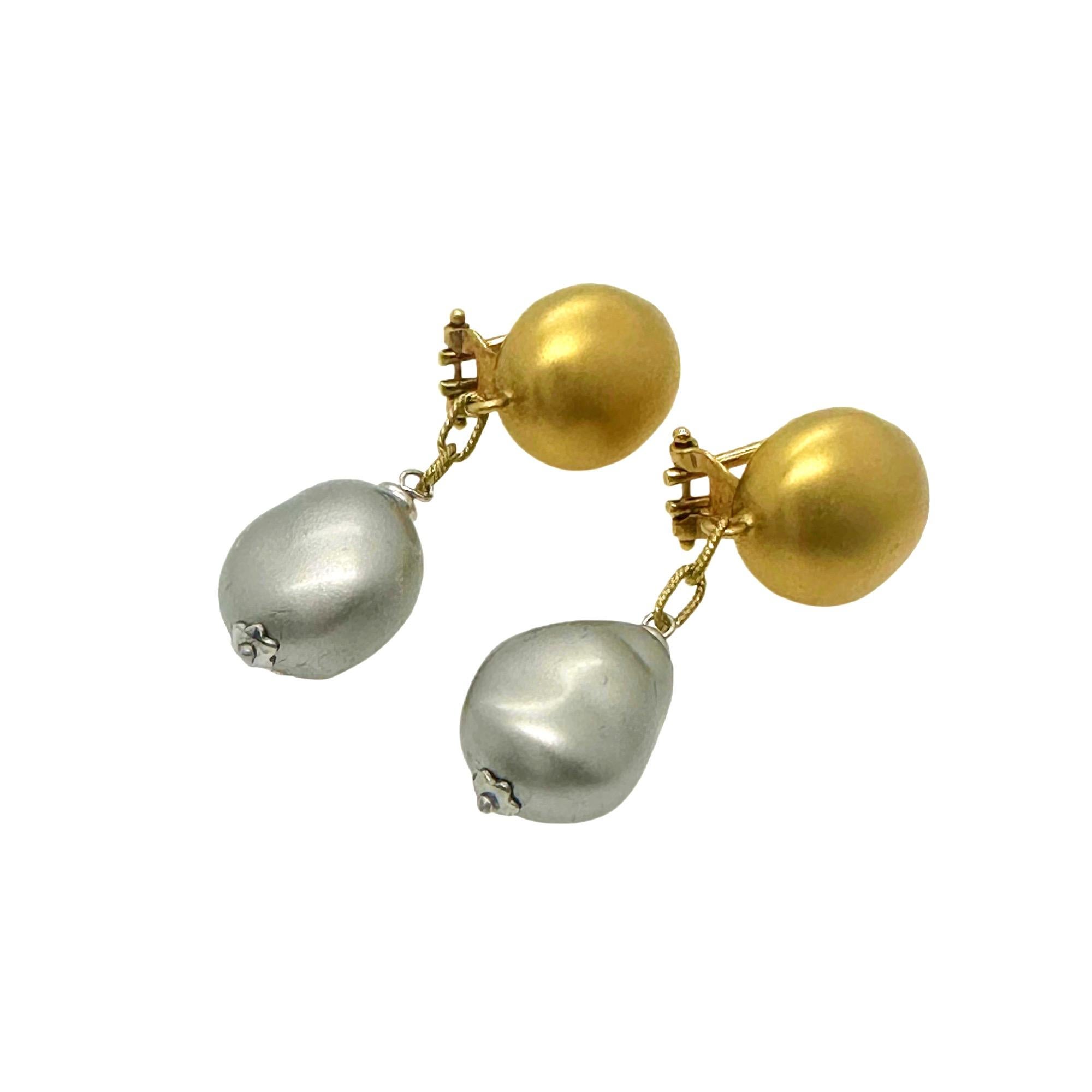 Roberto Coin Nugget Collection Boucles d'oreilles pendantes en or jaune et blanc 18 carats en vente 6