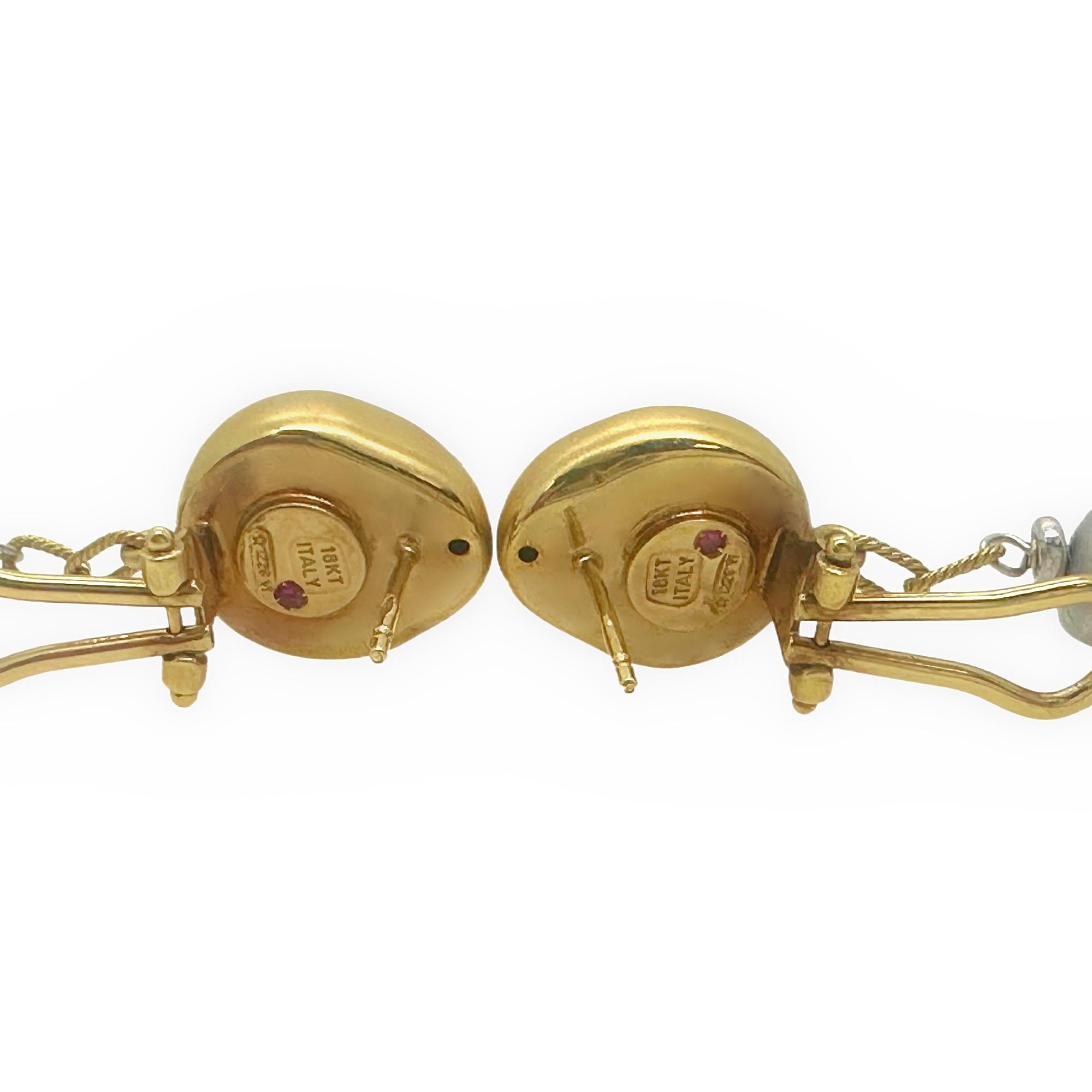 Roberto Coin Nugget Collection Boucles d'oreilles pendantes en or jaune et blanc 18 carats en vente 7