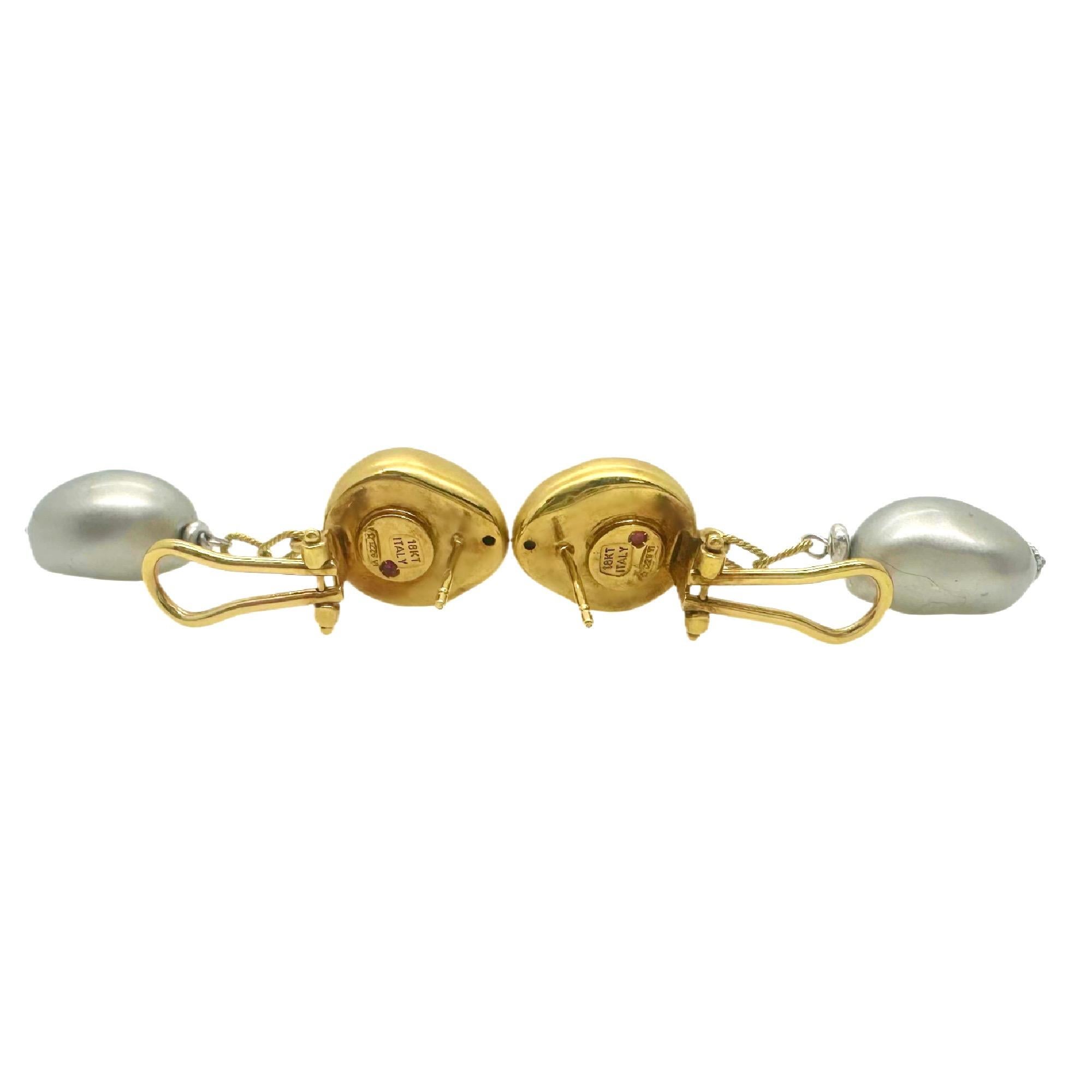 Roberto Coin Nugget Collection Drop Earrings Two-Toned 18kt Yellow & White Gold For Sale 8