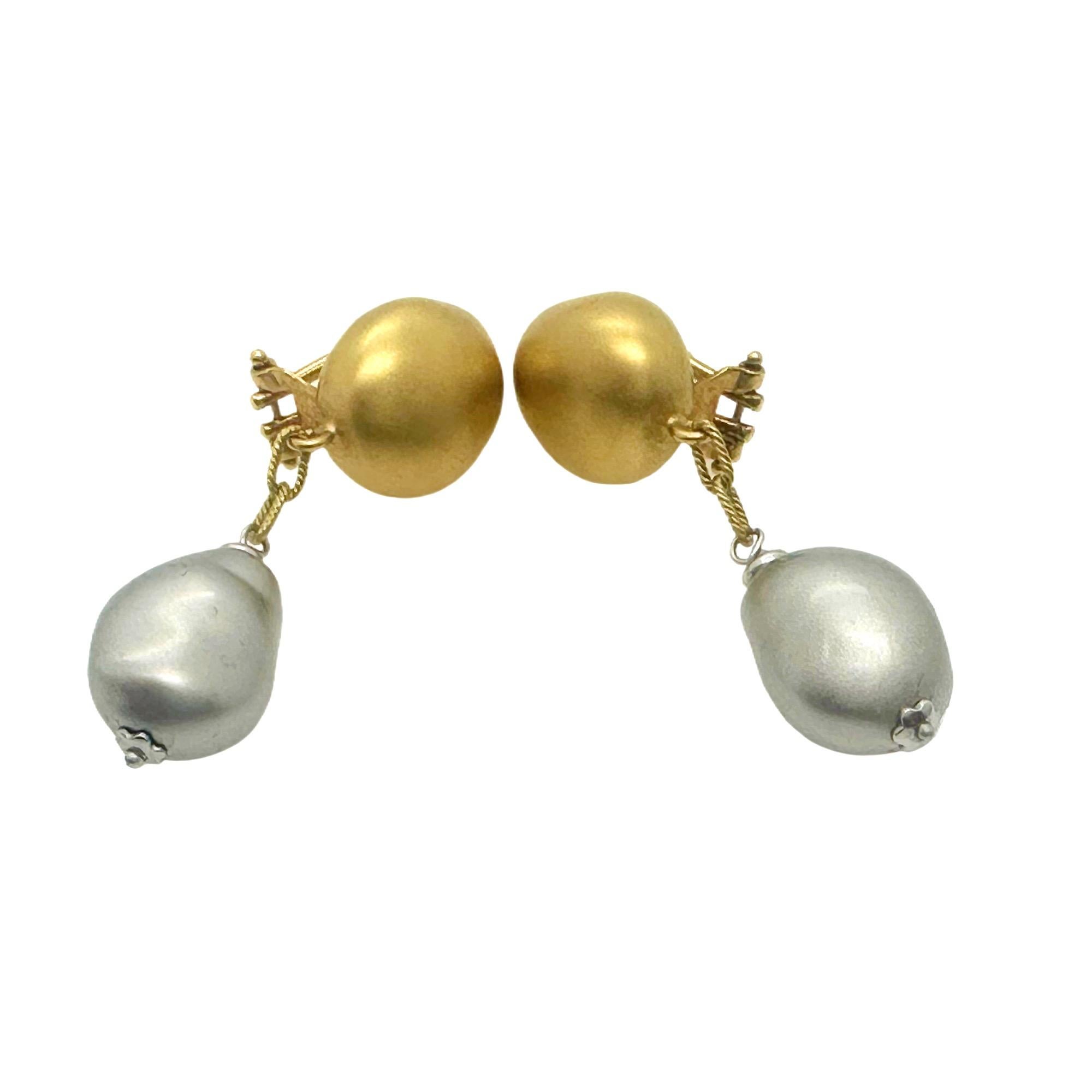 Roberto Coin Nugget Collection Boucles d'oreilles pendantes en or jaune et blanc 18 carats en vente 9