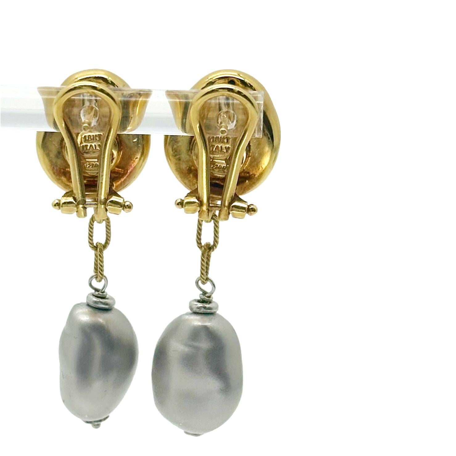 Roberto Coin Nugget Collection Boucles d'oreilles pendantes en or jaune et blanc 18 carats en vente 1