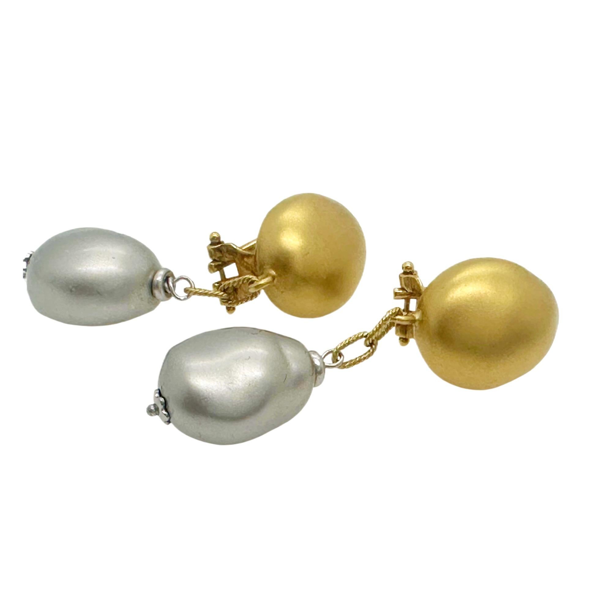 Roberto Coin Nugget Collection Drop Earrings Two-Toned 18kt Yellow & White Gold For Sale 3