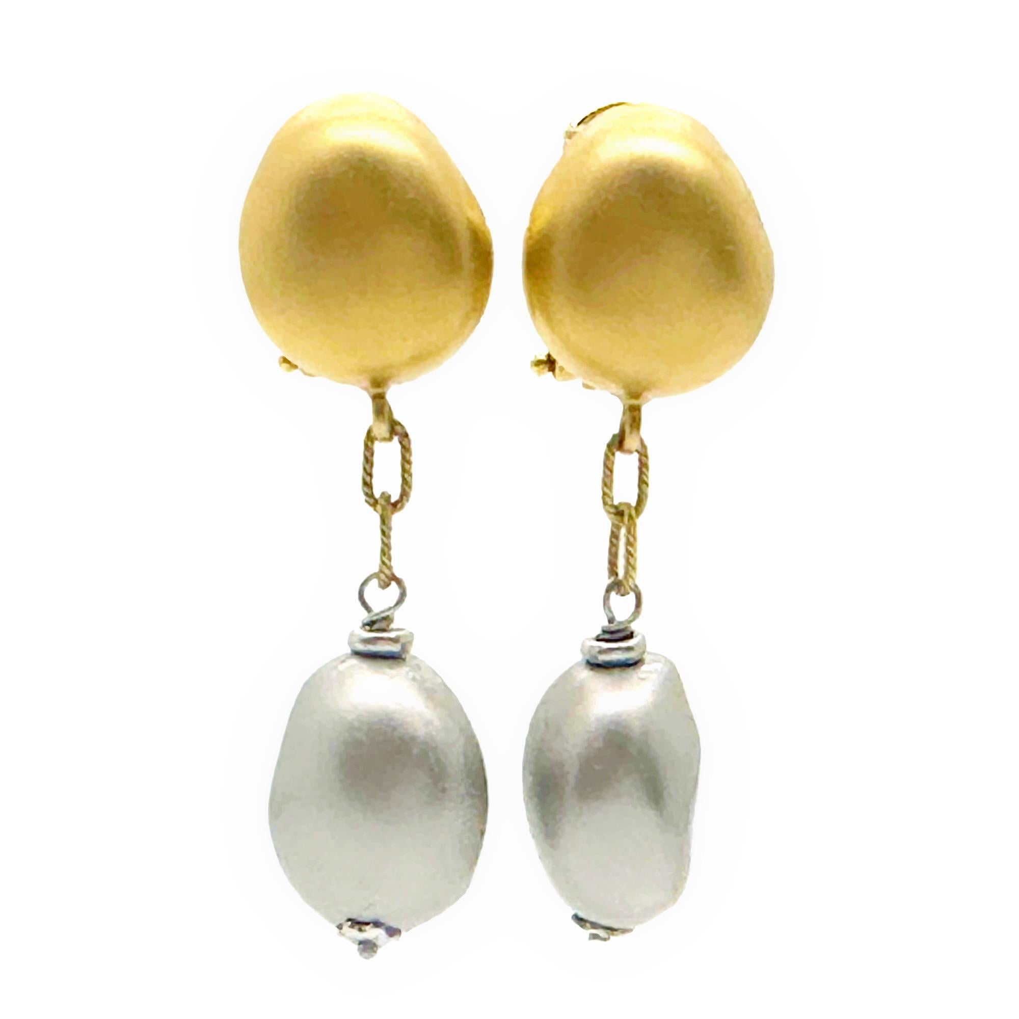 Roberto Coin Nugget Collection Drop Earrings Two-Toned 18kt Yellow & White Gold For Sale 5