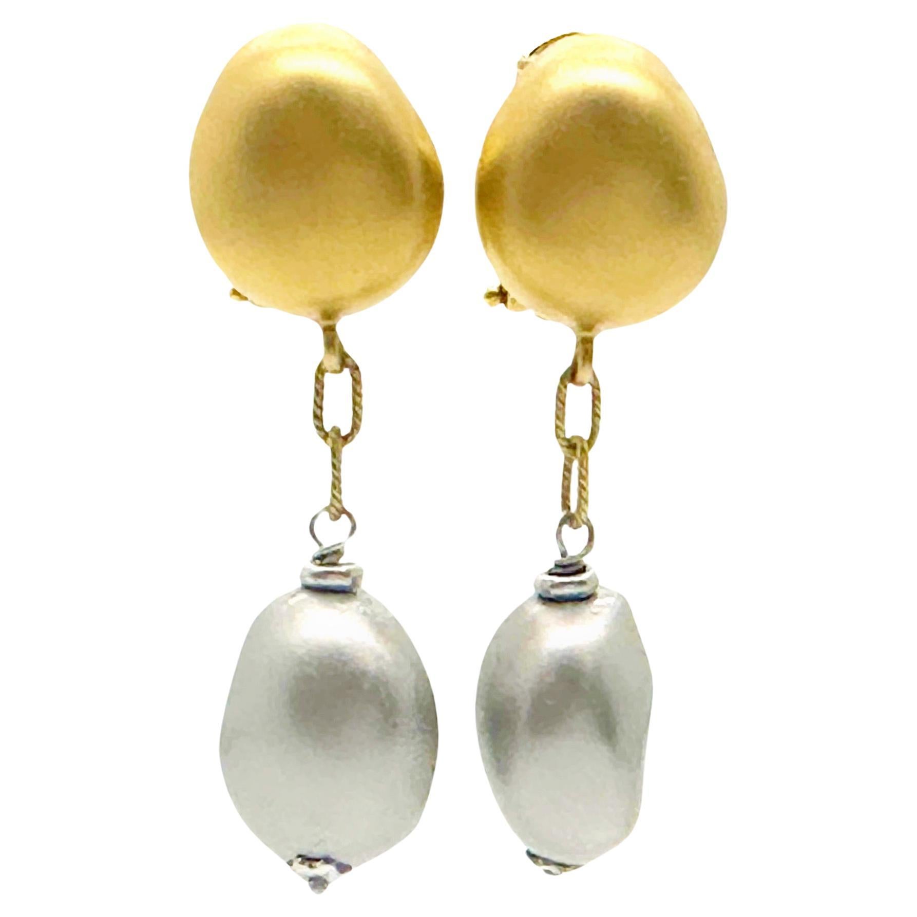 Roberto Coin Nugget Collection Boucles d'oreilles pendantes en or jaune et blanc 18 carats en vente