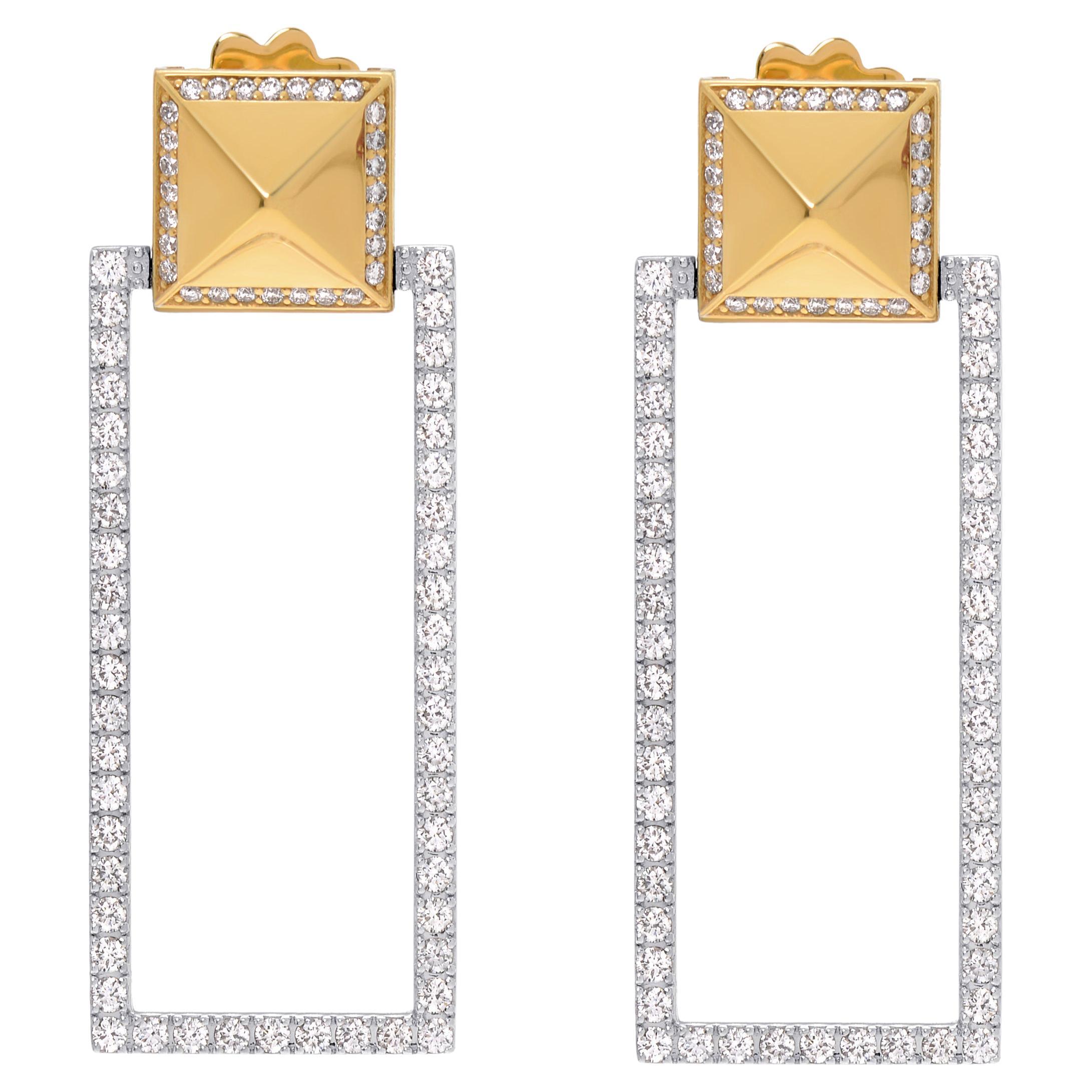 Roberto Coin Obelisco, orecchini a goccia in oro giallo e bianco 18k e diamanti