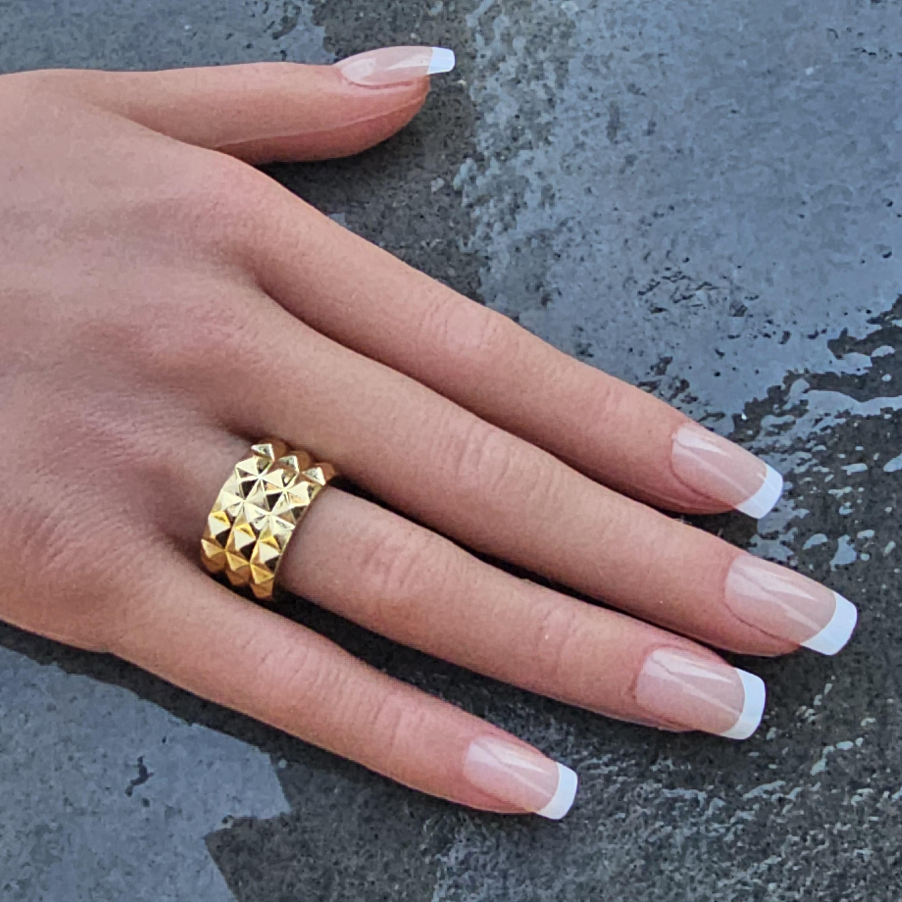 Robert Coin Obelisco 3 Triple Row Wide Band 18k Yellow Gold sz 6.75 10.4g 12mm en vente 4