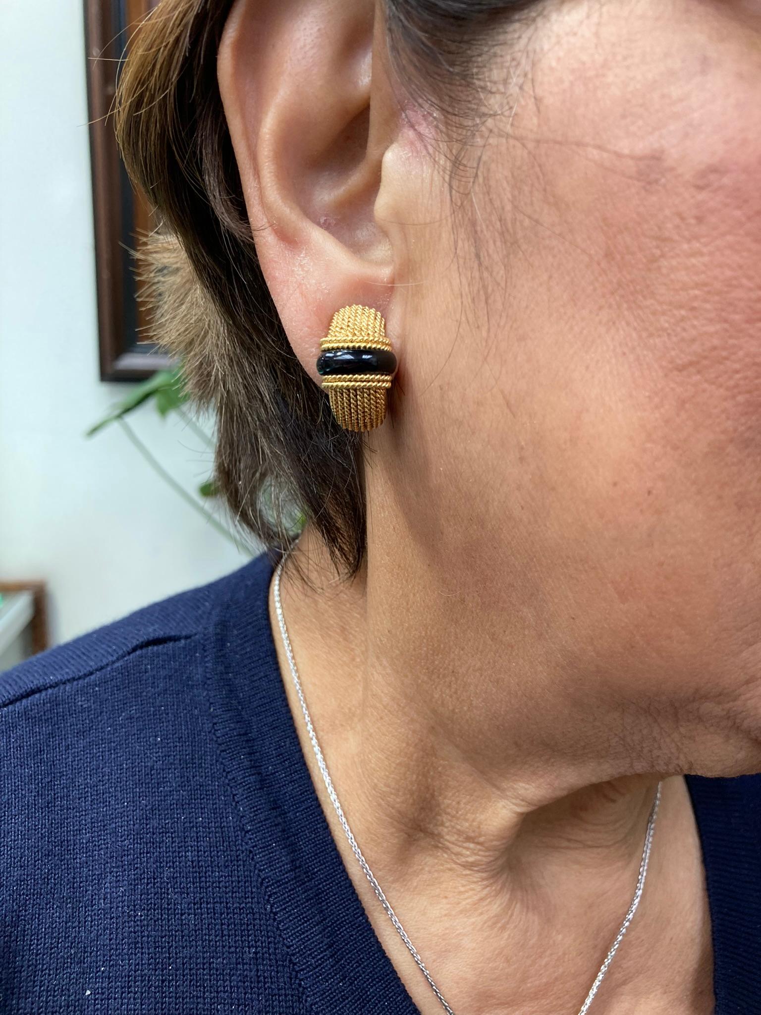 Women's Roberto Coin Onyx Yellow Gold Clip On Half Hoop Earrings