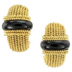 Roberto Coin Onyx Yellow Gold Clip On Half Hoop Earrings