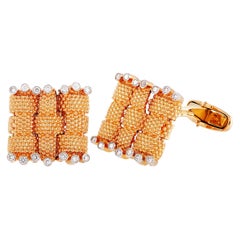Roberto Coin Opera 18 Karat Rose Gold Diamond Woven Cufflinks