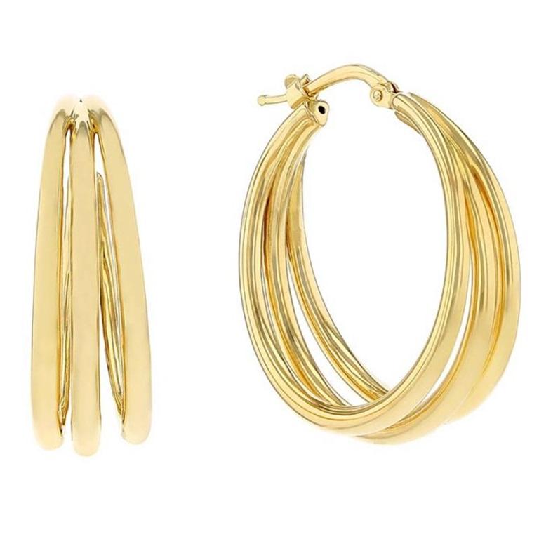 Roberto Coin Oro Classic Yellow Gold 3 Row Tapered Hoop Earrings 6740625AYER0 In New Condition For Sale In Wilmington, DE