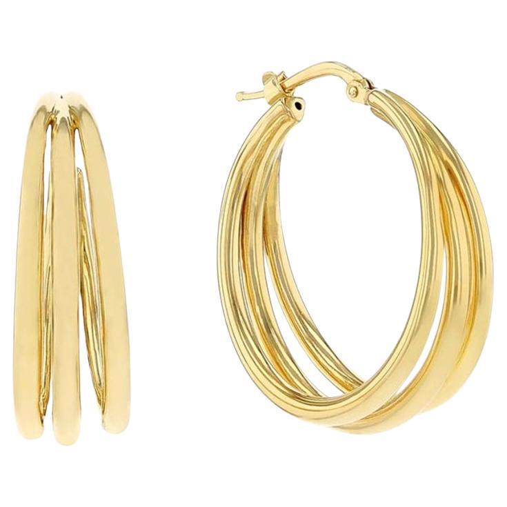 Roberto Coin Oro Classic Yellow Gold 3 Row Tapered Hoop Earrings 6740625AYER0 For Sale