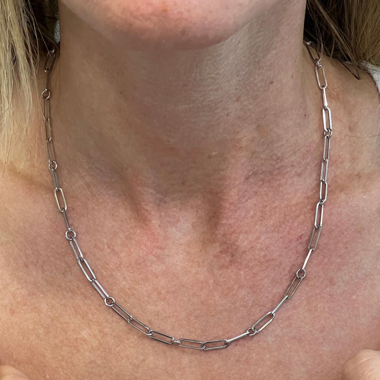 Roberto Coin Oval Link Paperclip Chain 18 Karat White Gold Necklace