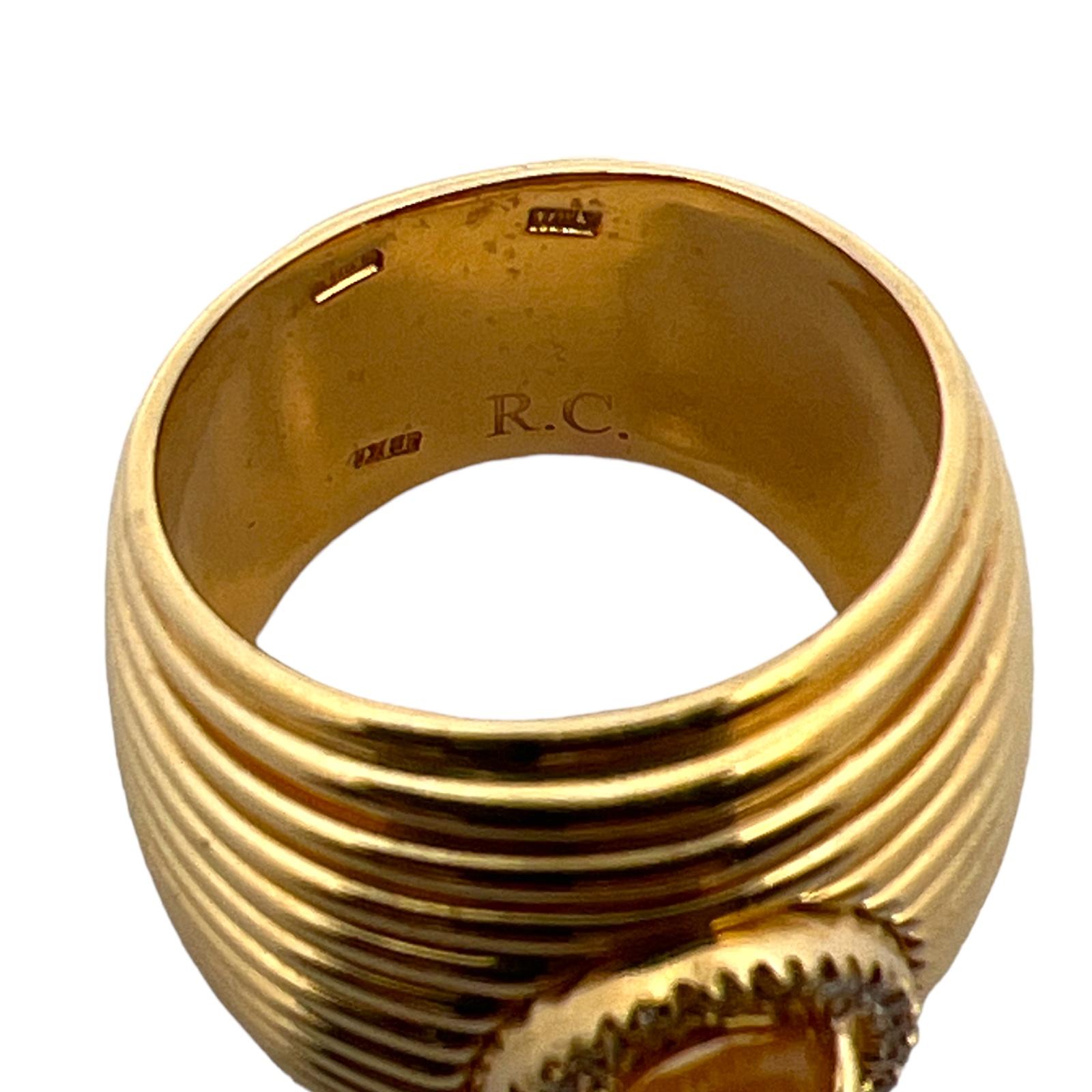Women's Roberto Coin Oval Yellow Sapphire Diamond 18 Karat Yellow Gold Cigar Band Ring 
