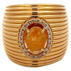 Roberto Coin Oval Yellow Sapphire Diamond 18 Karat Yellow Gold Cigar Band Ring 