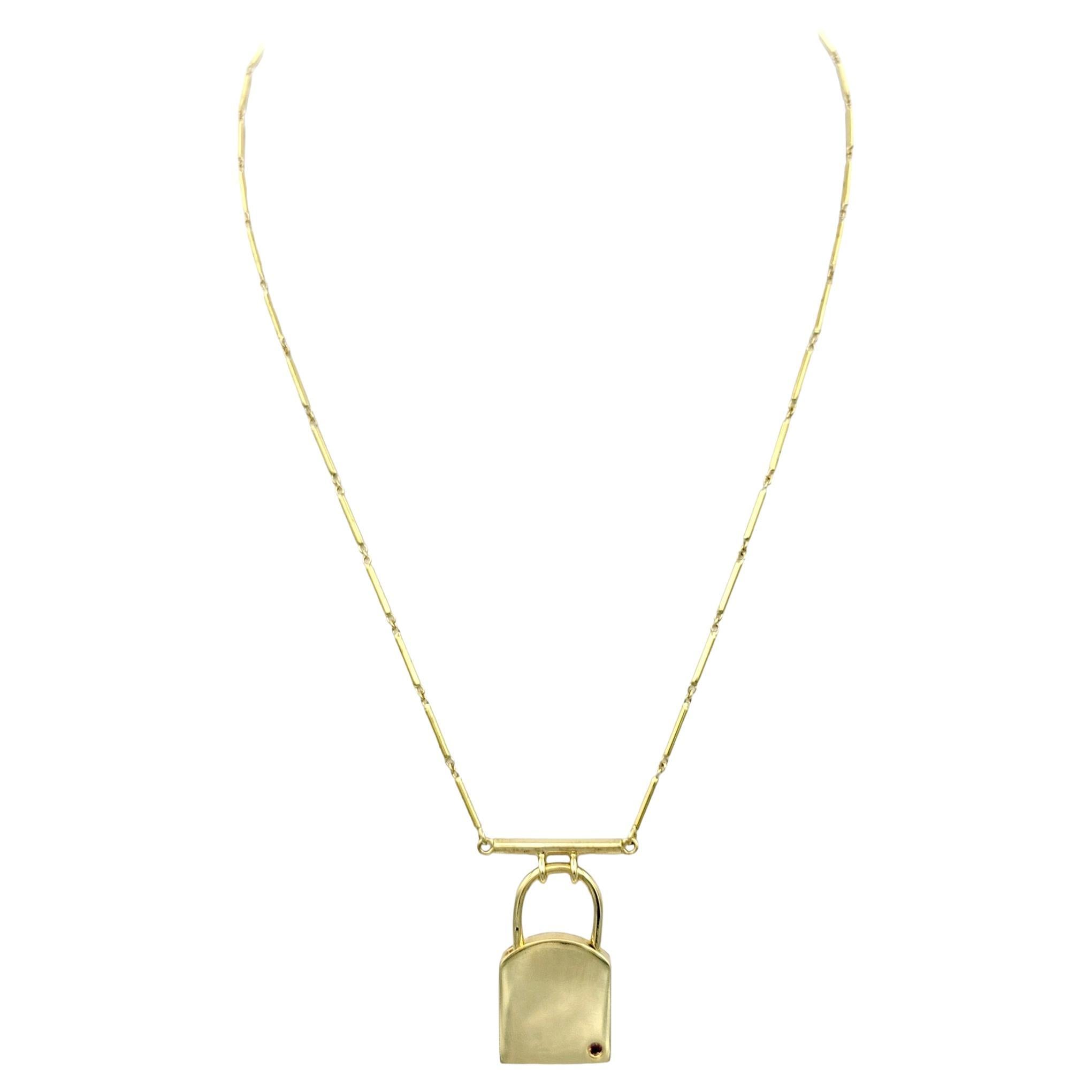 Roberto Coin Padlock Pendant Necklace with Bar Link Chain 18 Karat Yellow Gold