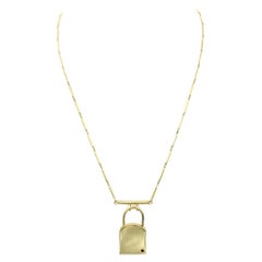 Roberto Coin Padlock Pendant Necklace with Bar Link Chain 18 Karat Yellow Gold