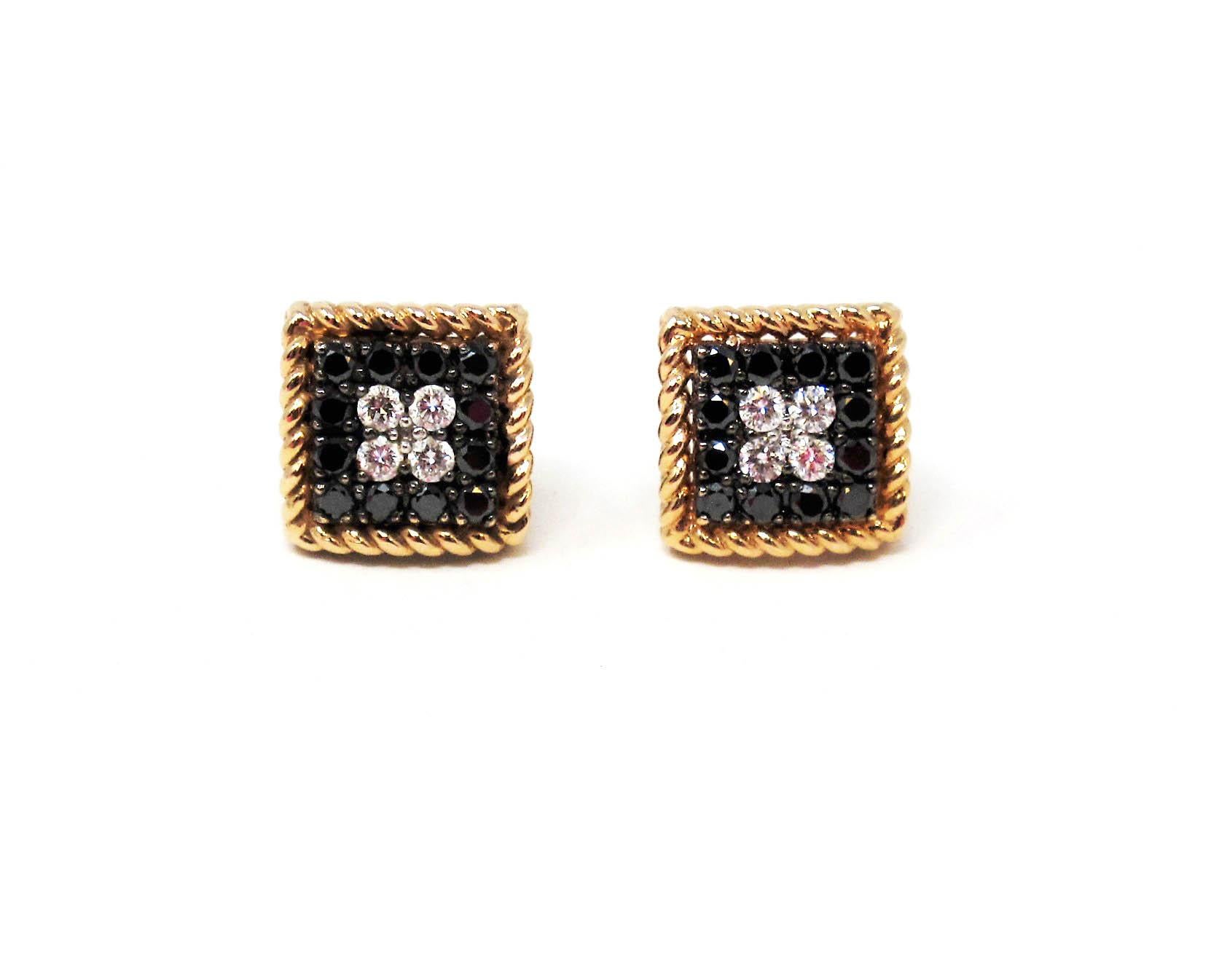 Roberto Coin Palazzo Ducale 18K Rose Gold, Black & White Diamond Stud Earrings 1