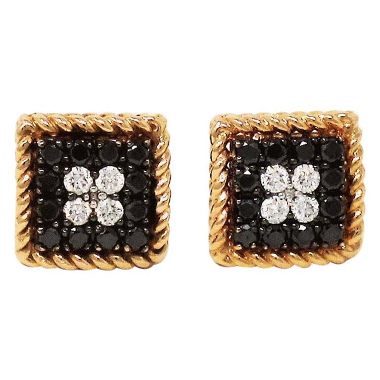 Roberto Coin Palazzo Ducale 18K Rose Gold, Black 
White Diamond Stud Earrings