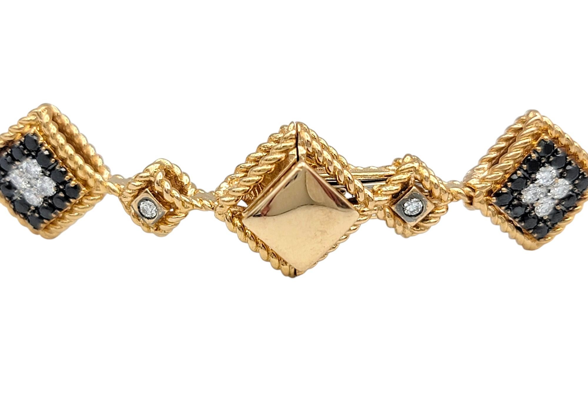 Round Cut Roberto Coin Palazzo Ducale Black & White Diamond Bracelet in 18 Karat Rose Gold