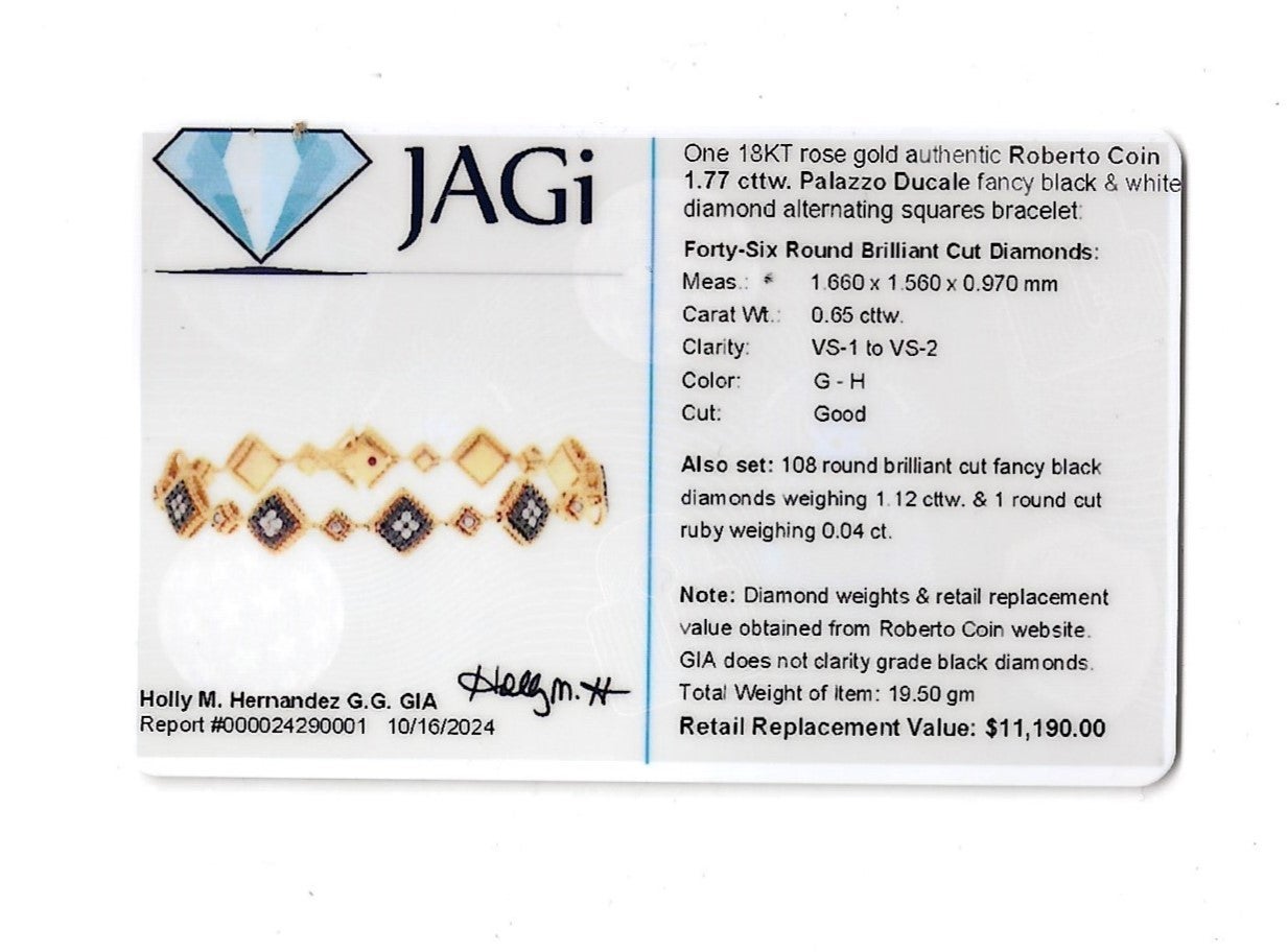 Roberto Coin Palazzo Ducale Black & White Diamond Bracelet in 18 Karat Rose Gold 3