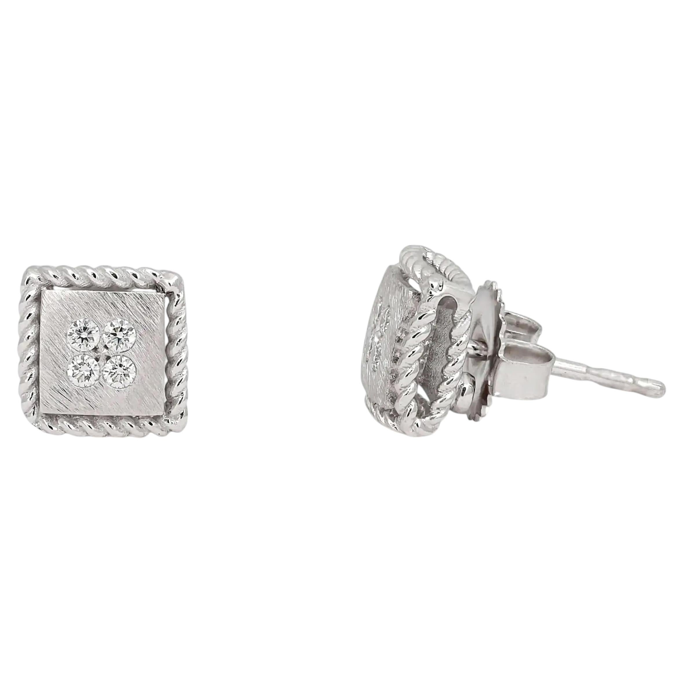 Roberto Coin Palazzo Ducale Stud Earrings 18K White Gold 0.09Ctw For Sale