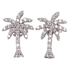 Roberto Coin Palm Tree Diamond Stud Earrings in 18 Karat White Gold