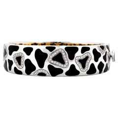 Roberto Coin Panda Diamond Black Onyx 18K White Gold Bangle Bracelet