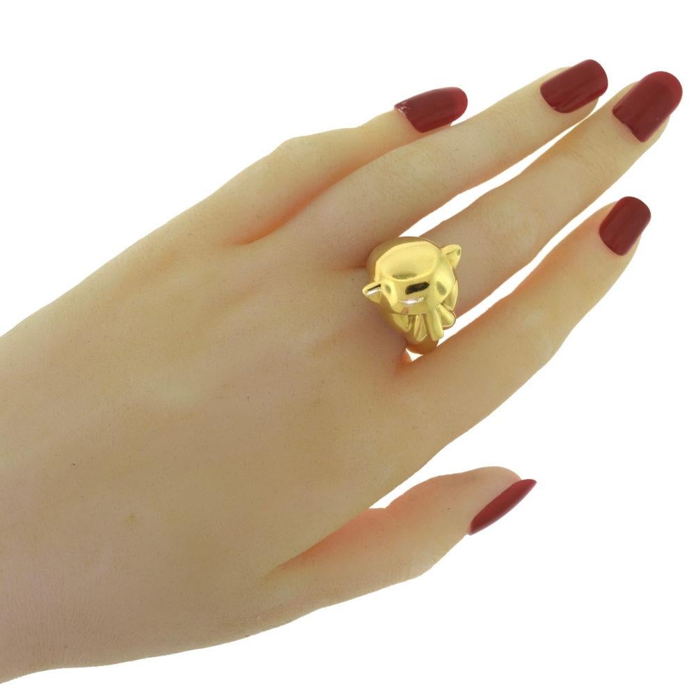 Roberto Coin Panther Head with Ruby Eyes Flexible 18 Karat Yellow Gold Ring 1