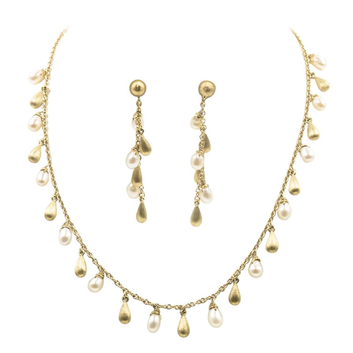 Roberto Coin Pearl Gold Teardrop Necklace with Earrings