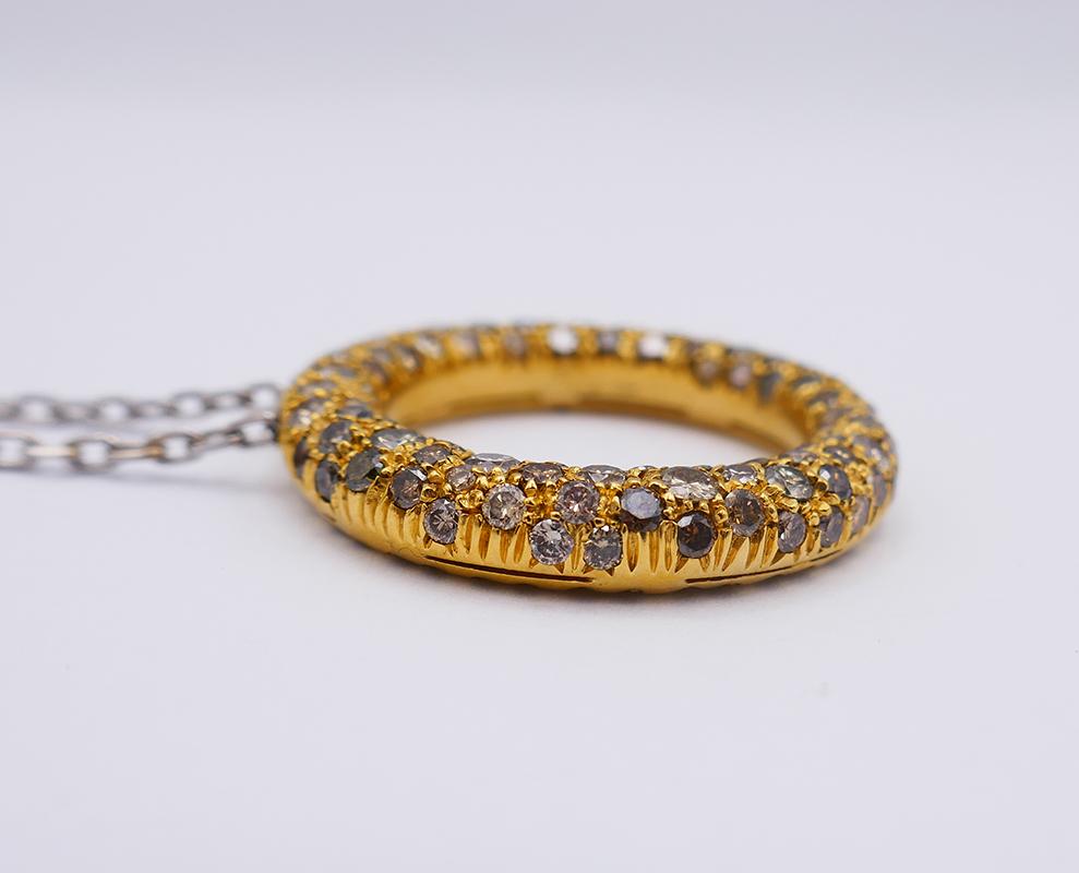 Round Cut Roberto Coin Pendant Necklace 18k Gold Diamond Circle of Life
