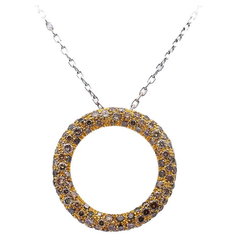 Roberto Coin Pendant Necklace 18k Gold Diamond Circle of Life For Sale