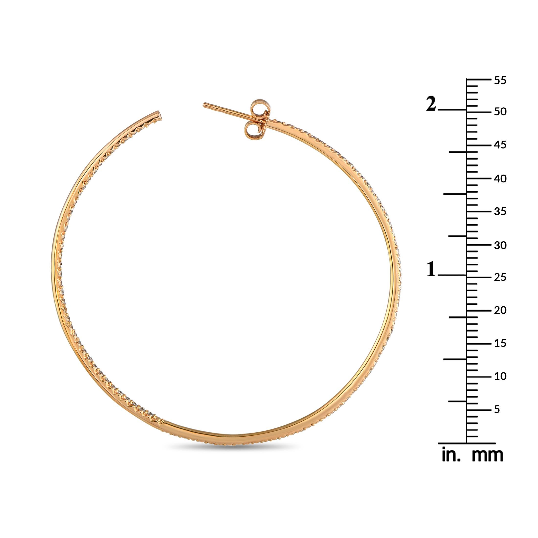 Roberto Coin Perfect Hoop 18K Yellow Gold 2.45ct Diamond In-Out Hoop Earrings In Excellent Condition For Sale In Southampton, PA