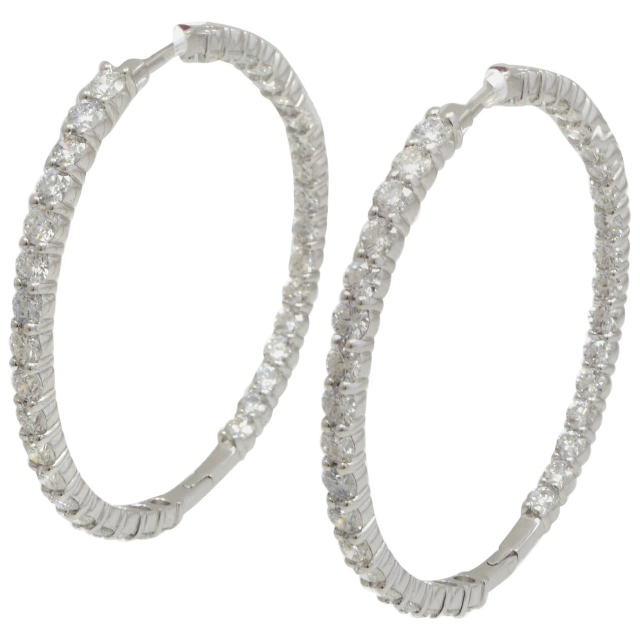 Roberto Coin Perfect Hoop Inside Out Diamond Earring in 18 Karat White Gold For Sale