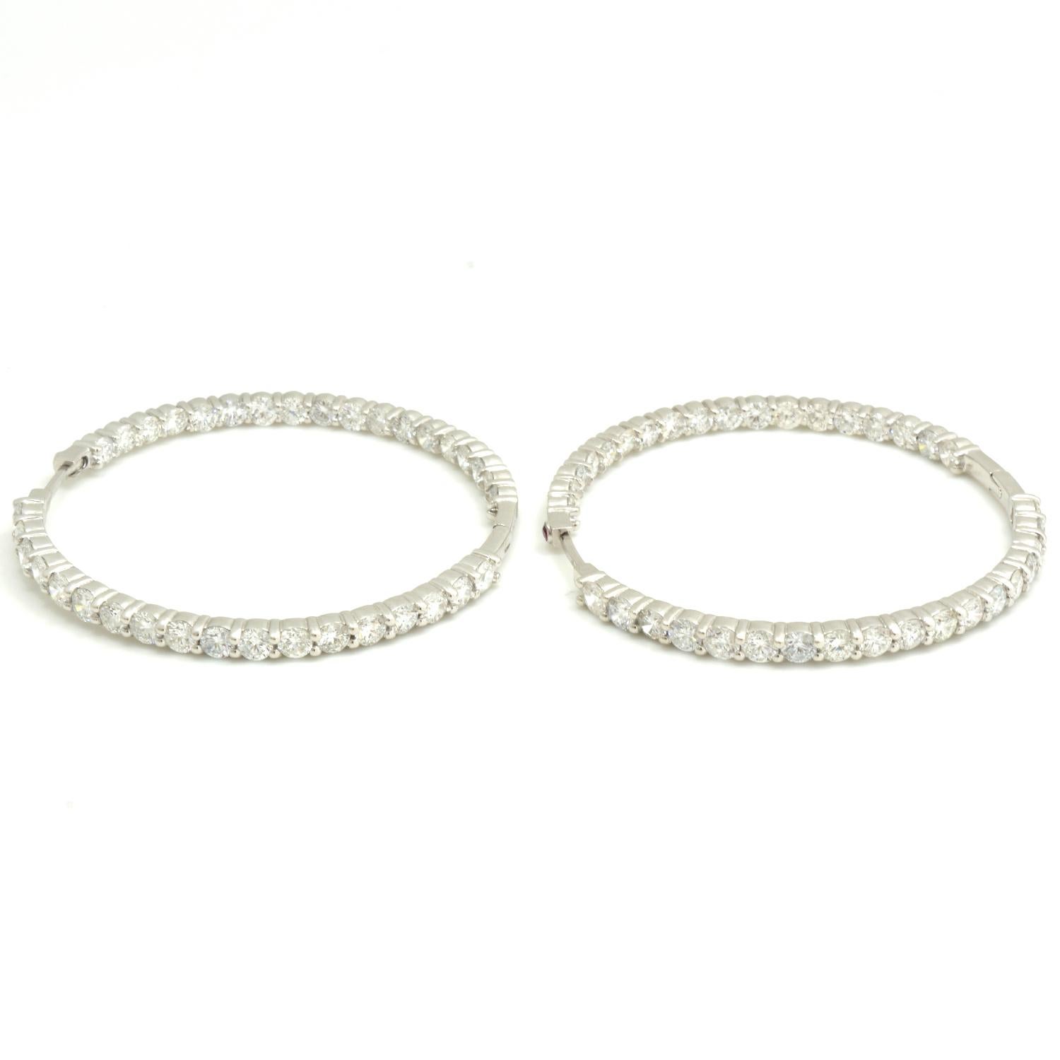 Round Cut Roberto Coin Perfect Hoop Inside Out Diamond Earring in 18 Karat White Gold For Sale